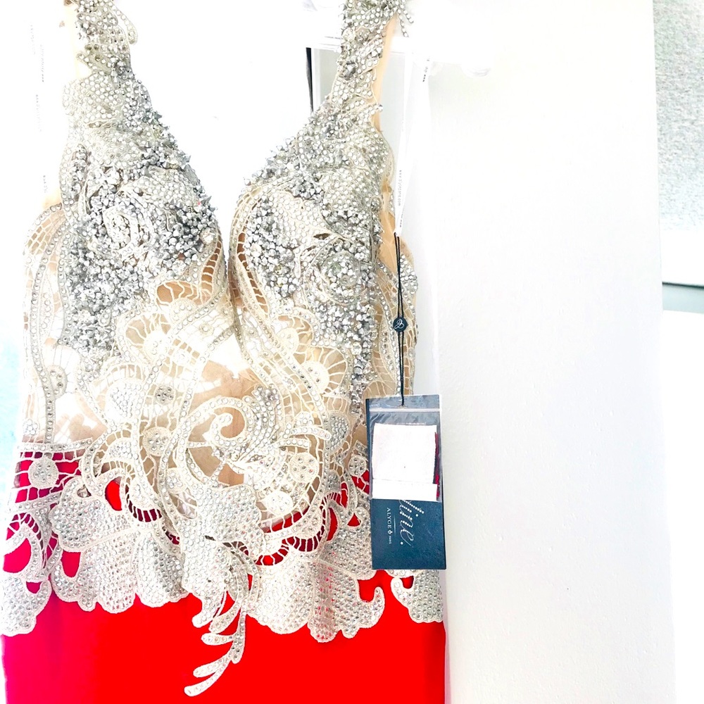 Alyce Paris Claudine evening dress in Red/Silver
